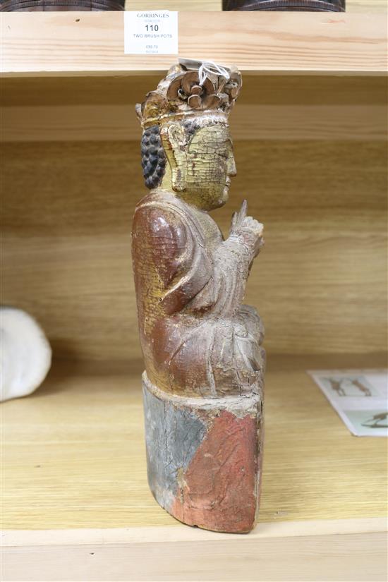 A Chinese gilt and polychrome wood seated figure of Buddha height 32cm